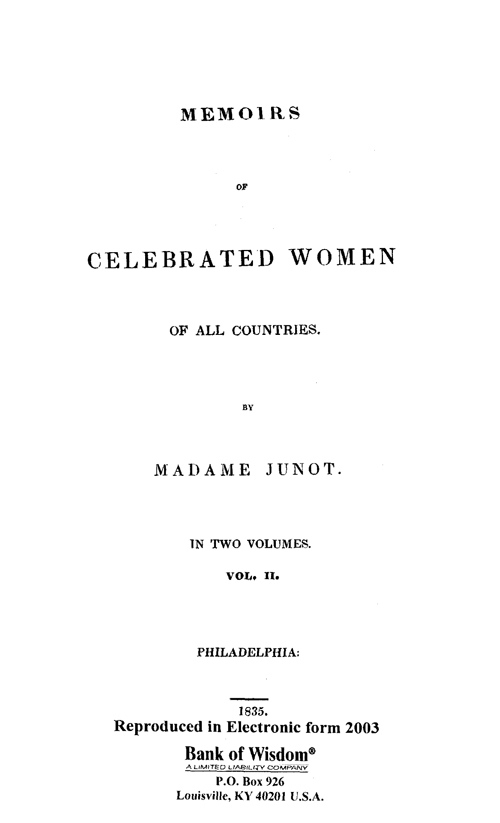(image for) Memoirs of Celebrated Women, Vol. 2 of 2 Vols. - Click Image to Close